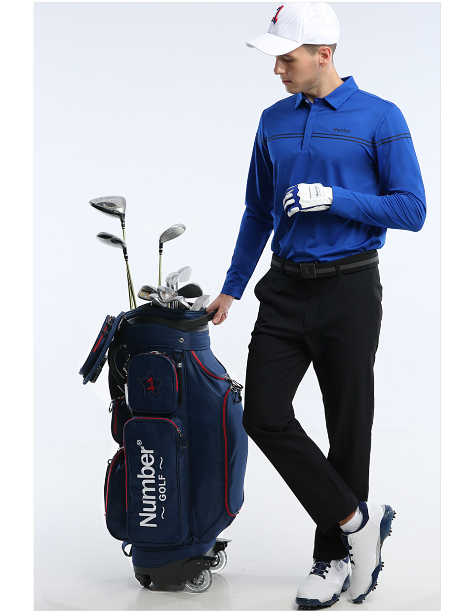 Number 高尔夫球杆包伸缩拖轮NMC-006 可定制团队刺绣LOGO