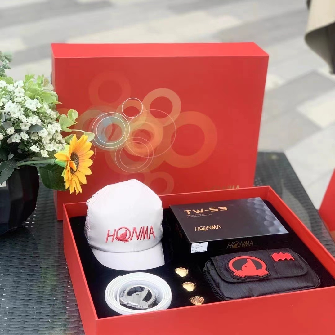HONMA高尔夫皮带礼盒装 红马五件套高尔夫三层球礼盒装