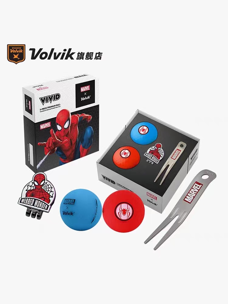 Volvik沃维克高尔夫球漫威礼盒VIVID哑光三层2粒+1MARK+果岭叉