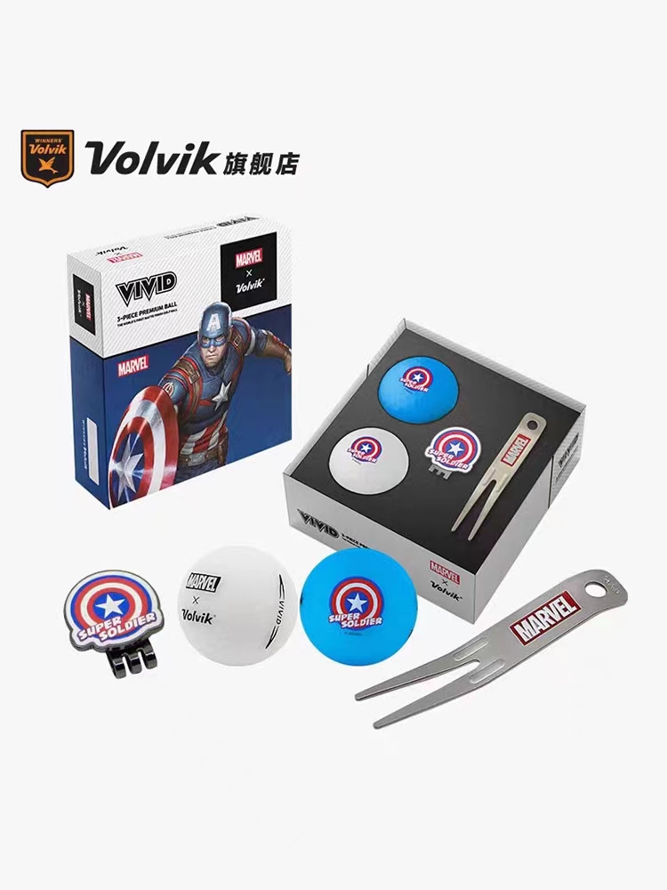 Volvik沃维克高尔夫球漫威礼盒VIVID哑光三层2粒+1MARK+果岭叉