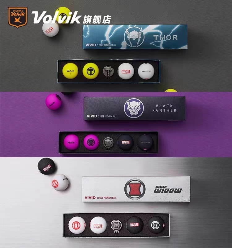 Volvik沃维克高尔夫彩球VIVID哑光三层漫威合作款联名礼盒Mark