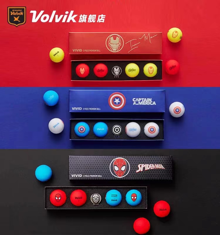 Volvik沃维克高尔夫彩球VIVID哑光三层漫威合作款联名礼盒Mark