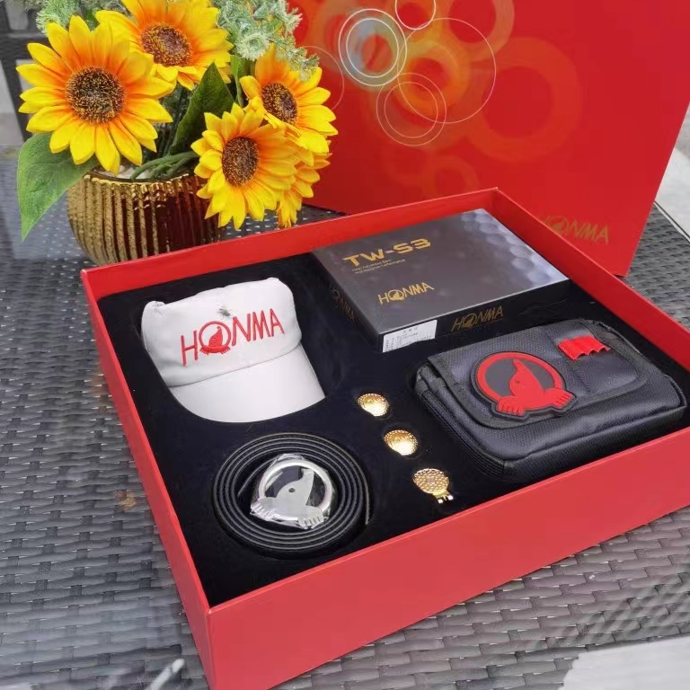 HONMA高尔夫皮带礼盒装 红马五件套高尔夫三层球礼盒装